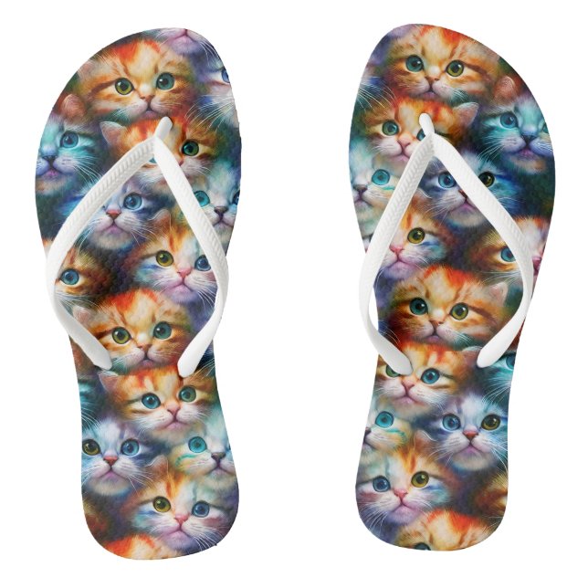Colourful Cats Cute Cat Illustration Cat Lovers Flip Flops (Footbed)