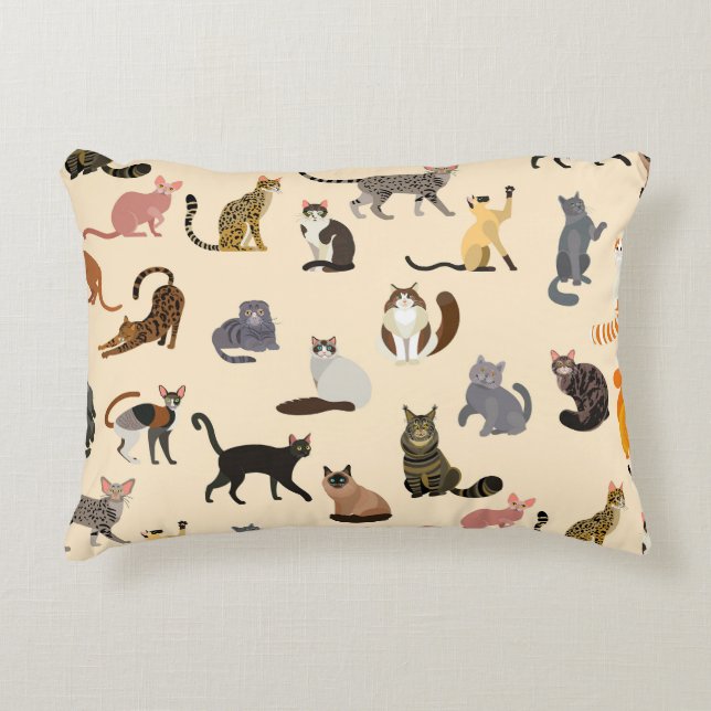 Colourful Cats: Different Breeds Pattern Decorative Cushion (Front)