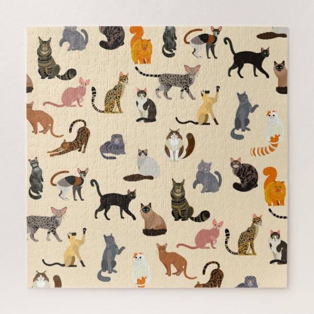 Colourful Cats: Different Breeds Pattern Jigsaw Puzzle (Vertical)