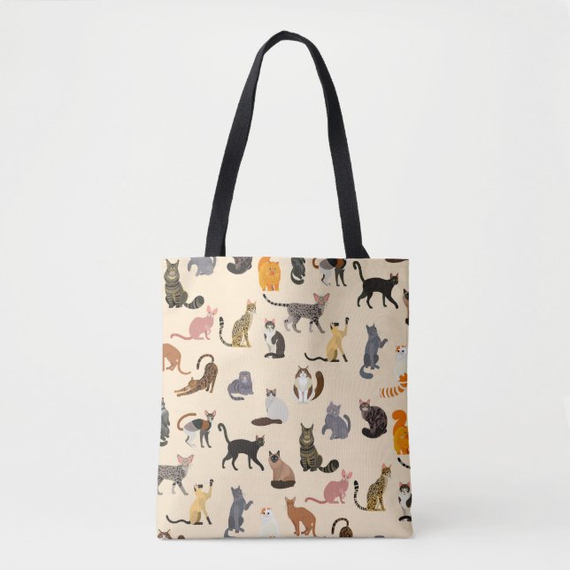 Colourful Cats: Different Breeds Pattern Tote Bag (Front)