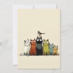 Colourful Cats Group – Cute Whimsical Cat Art Holiday Card