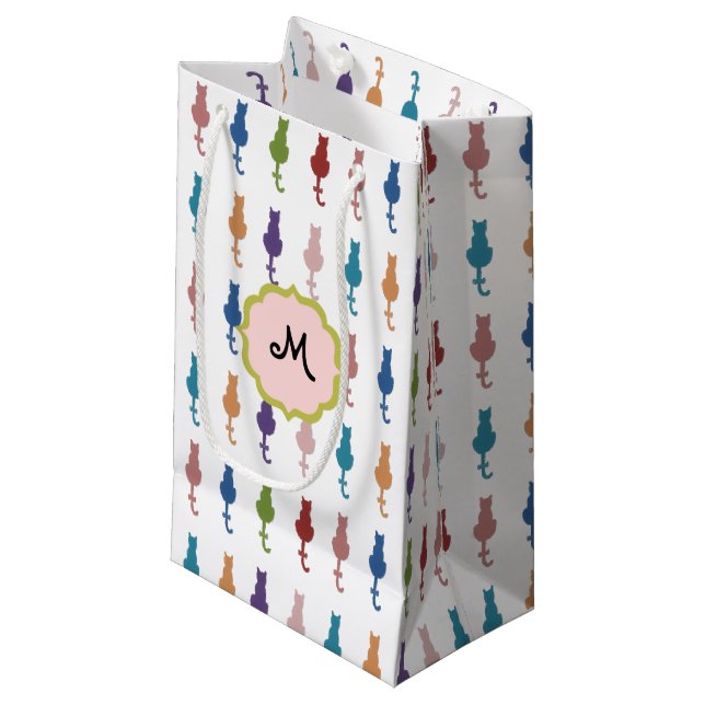 Colourful Cats Monogram Gift Bag (Front Angled)
