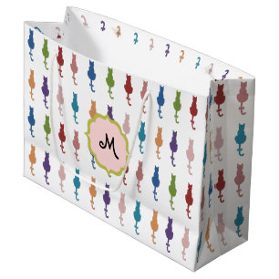 Colourful Cats Monogram Large Gift Bag
