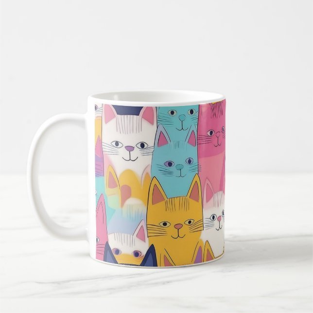 Colourful Cats Mug – Playful Feline Pop Art (Left)
