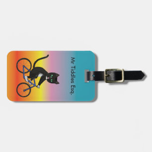 Colourful Cats on a bicycle cats on bikes tuxedo  Luggage Tag