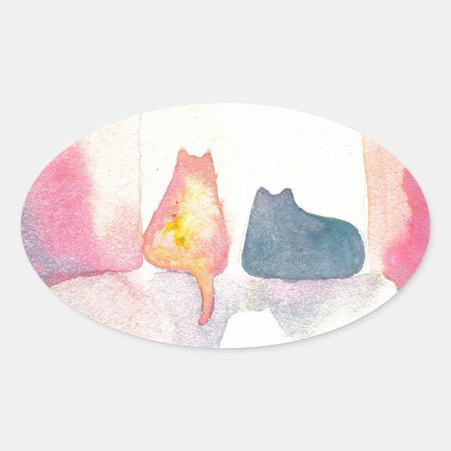 Colourful Cats on a Sunny Sofa Oval Sticker (Front)