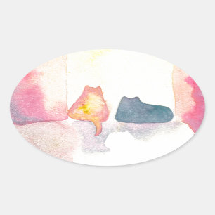 Colourful Cats on a Sunny Sofa Oval Sticker