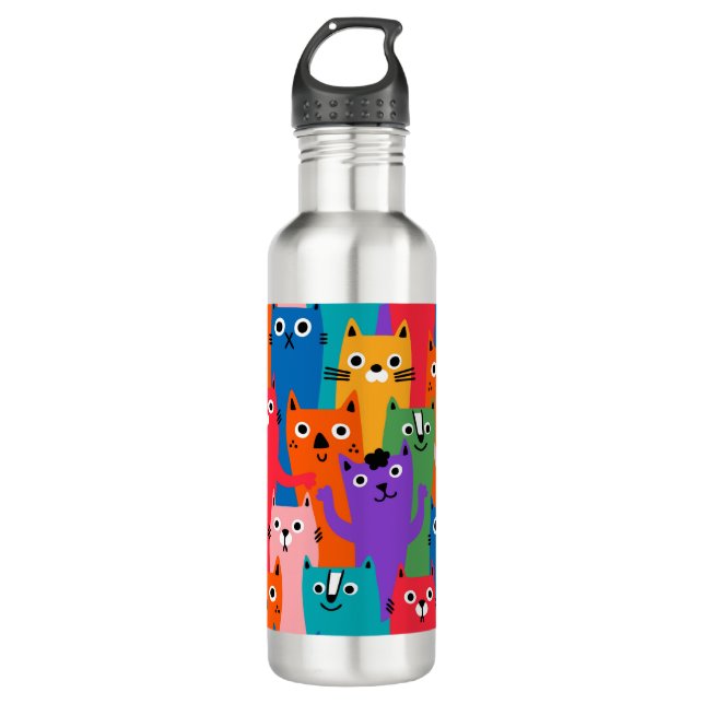 Colourful cats pattern 710 ml water bottle (Front)