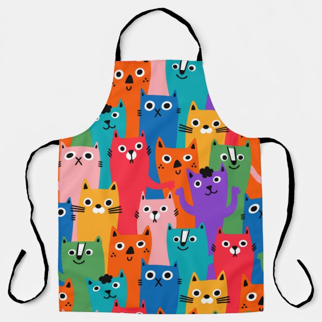 Colourful cats pattern apron (Front)