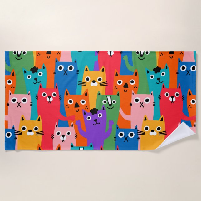 Colourful cats pattern beach towel (Front)