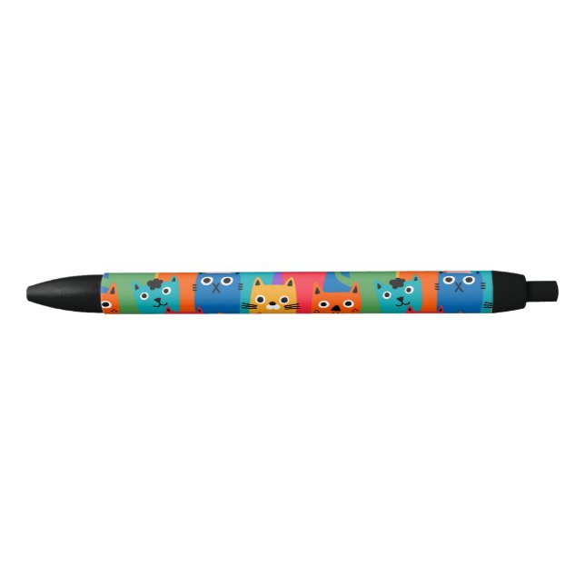 Colourful cats pattern black ink pen (Front)