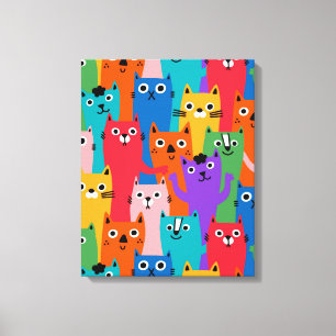 Colourful cats pattern canvas print