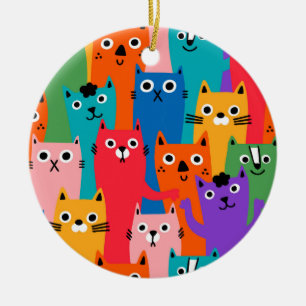 Colourful cats pattern ceramic tree decoration