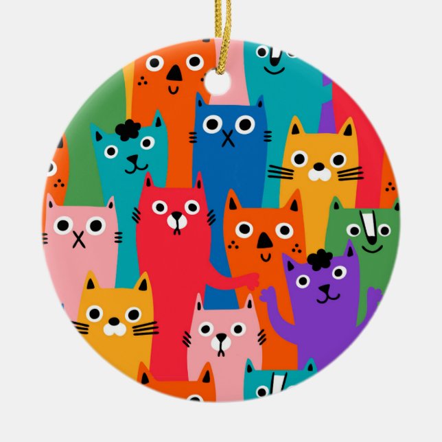 Colourful cats pattern ceramic tree decoration (Front)