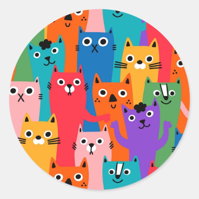 Colourful cats pattern classic round sticker (Front)