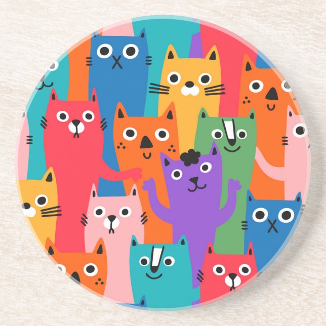 Colourful cats pattern coaster (Front)