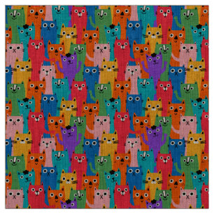Colourful cats pattern fabric