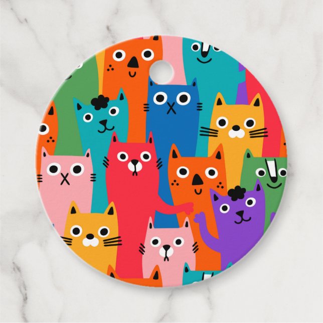 Colourful cats pattern favour tags (Front)