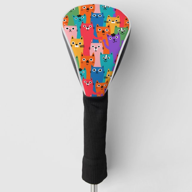 Colourful cats pattern golf head cover (Front)