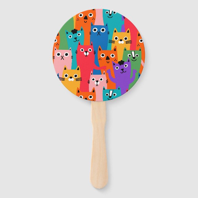 Colourful cats pattern hand fan (Front)