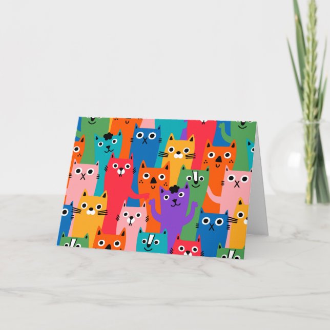 Colourful cats pattern holiday card (Front)
