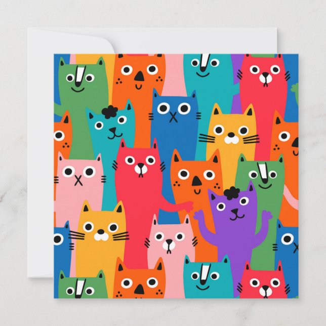 Colourful cats pattern invitation (Front)