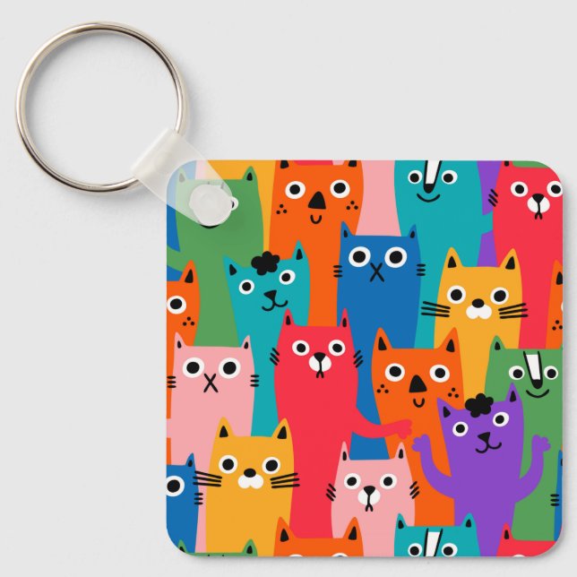 Colourful cats pattern key ring (Front)