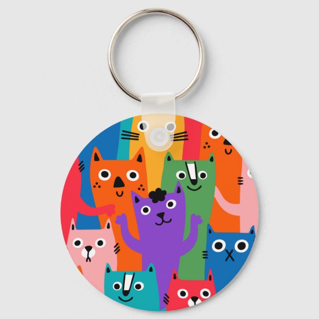 Colourful cats pattern key ring (Front)