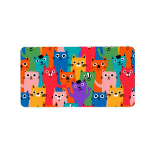 Colourful cats pattern label