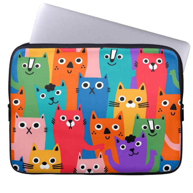 Colourful cats pattern laptop sleeve (Front)