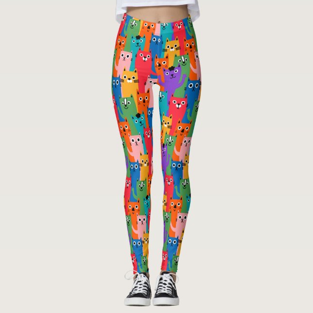 Colourful cats pattern leggings (Front)