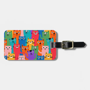 Colourful cats pattern luggage tag