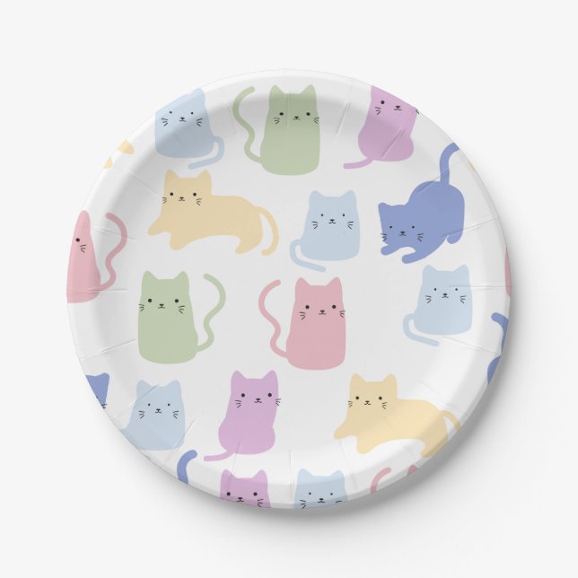 Colourful Cats Pattern Minimal Party Paper Plate (Front)