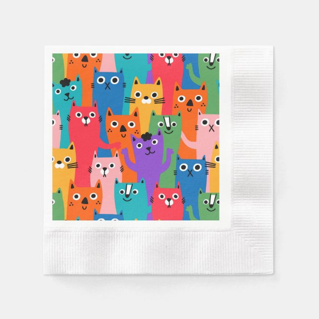 Colourful cats pattern napkin (Front)