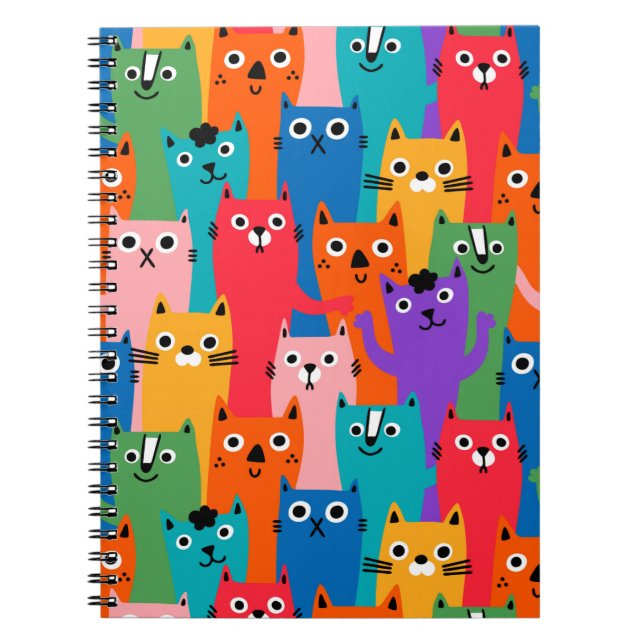 Colourful cats pattern notebook (Front)