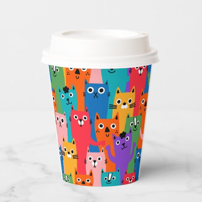 Colourful cats pattern paper cups (Front)