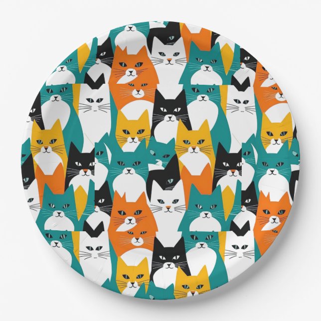 Colourful Cats Pattern Paper Plates (Front)