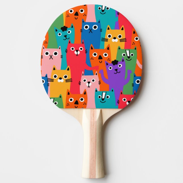 Colourful cats pattern ping pong paddle (Front)