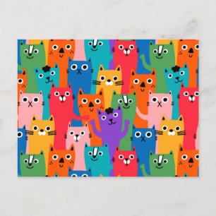 Colourful cats pattern postcard