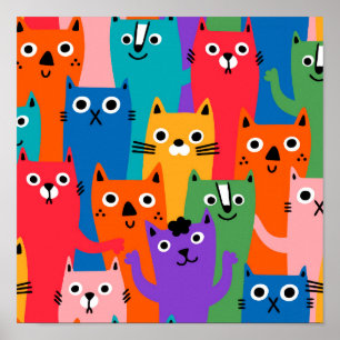Colourful cats pattern poster