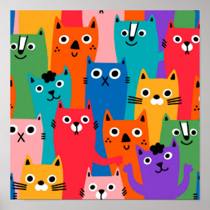 Colourful cats pattern poster