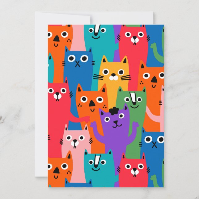 Colourful cats pattern save the date (Front)