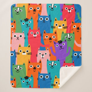 Colourful cats pattern sherpa blanket