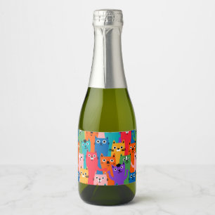 Colourful cats pattern sparkling wine label