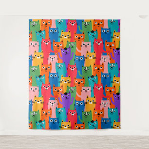 Colourful cats pattern tapestry