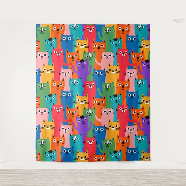 Colourful cats pattern tapestry (Front)