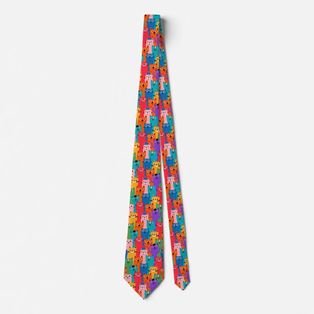 Colourful cats pattern tie (Front)