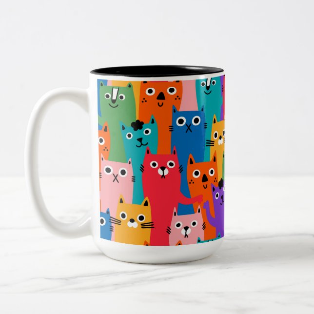 Colourful cats pattern Two-Tone coffee mug (Left)