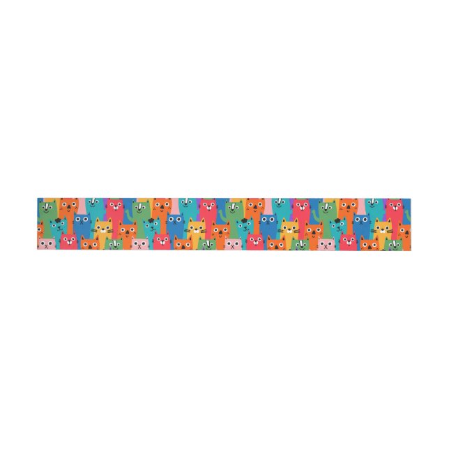 Colourful cats pattern wraparound address label (Individual)