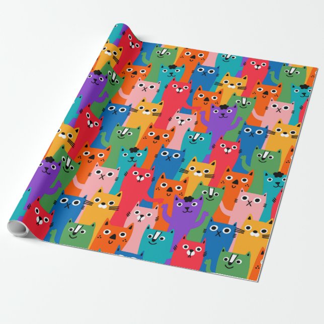 Colourful cats pattern wrapping paper (Unrolled)